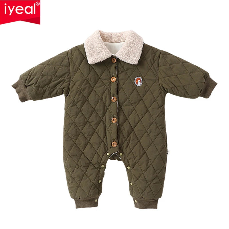 IYEAL Winter New Baby Boys' Cotton Jumpsuit Thickened Warm Lapel Romper Baby Clothes Outside Wearing Winter Rompers