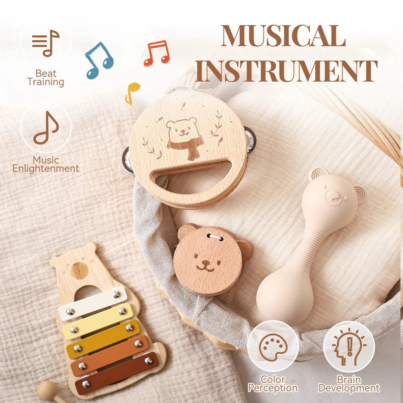 Montessori Baby Musical Instruments Toys Cartoon Bear Percussion Instrument Toys Kids Early Educational Musical Instruments Gift