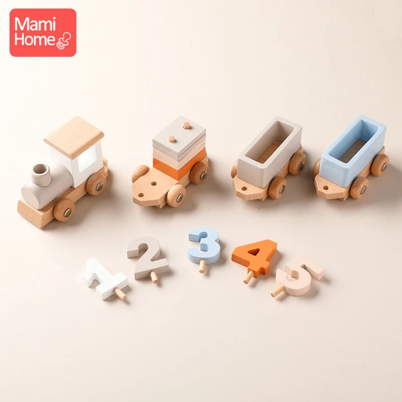 Baby Wooden Train Trailer 1-5st Birthday Gift Dragging Tractors Toddler Toys Montessori For Children Puzzle Improve Cognition