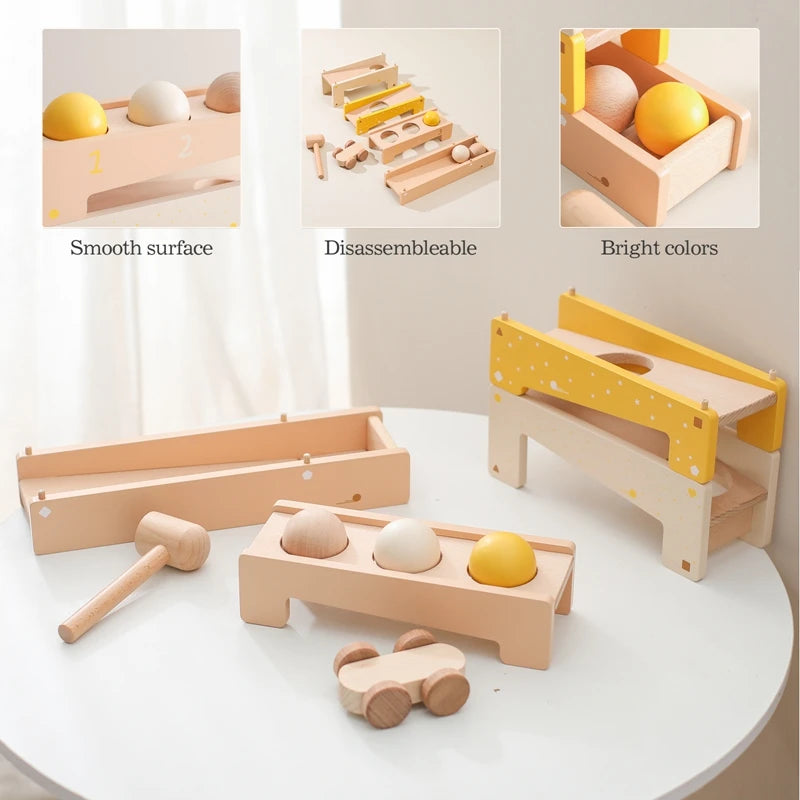 Wooden Track Assembly Toy Montessori Toys Wooden Trolley Baby Shape Tapping Training Hand And Foot Training Toys Building Blocks