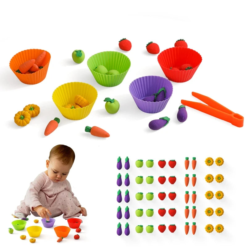 Montessori Toys Baby Wooden Vegetable Ball Counting Toys Color Sorting Games Fine Motor Early Education Learning Toys Kids Gifts