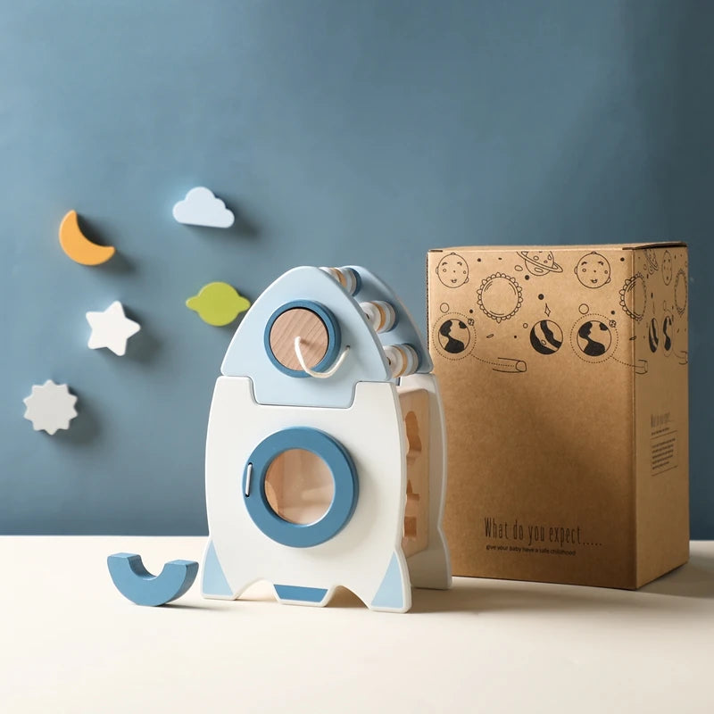 Montessori Toys Kids Wooden Rocket 5-in-1 Stacking Set Toys Baby Multifunctional Shape Cognitive Educational Block Toy Baby Gift