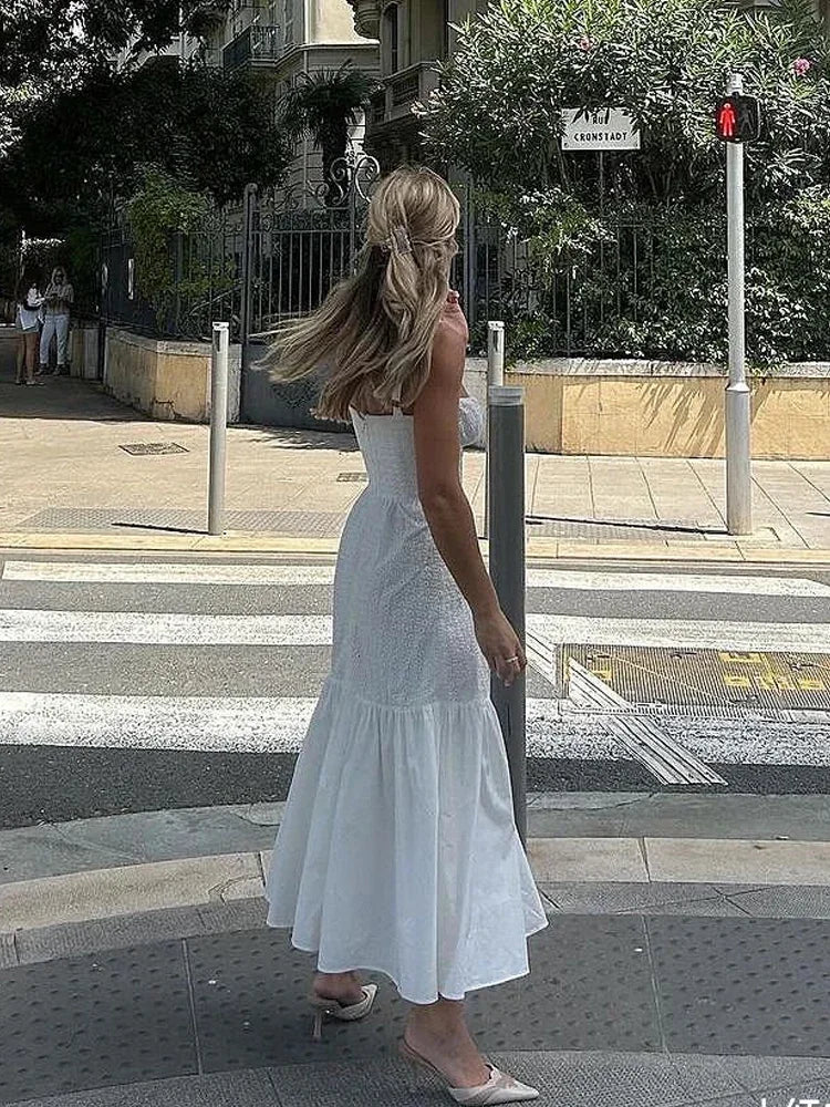 White Linen-Cotton Blend Summer Dress