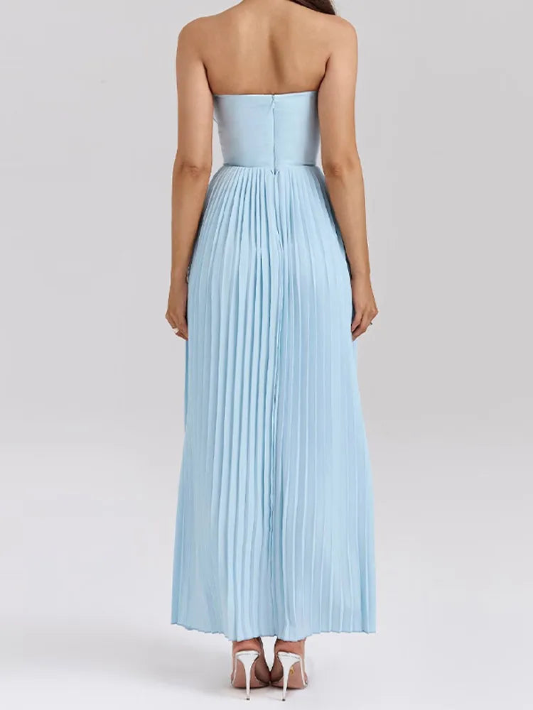 Off-Shoulder Pleated Maxi Dress