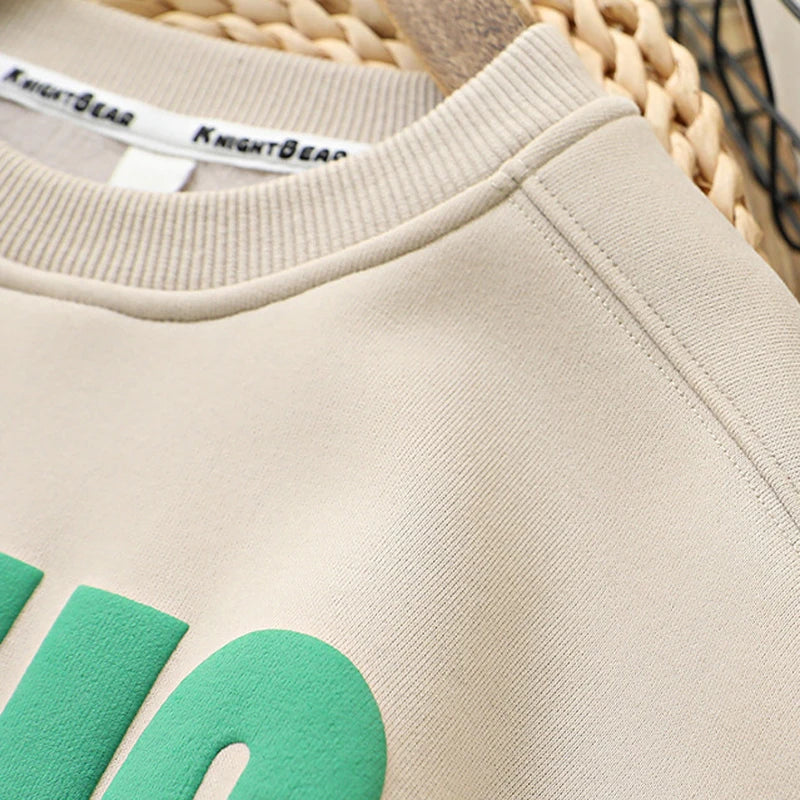 IYEAL Children's Sweatshirt 2023 Autumn/Winter New Boys Girls' Fleece Sweatshirt Children's Long Sleeve Letter Round Neck Top
