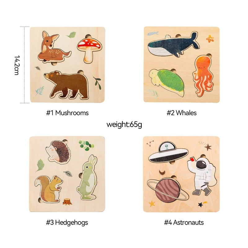 Baby Toys Montessori Wooden Puzzles Toys Cartoon Animal Shape Tangram Jigsaw Block Toys Kids Cognition Learning Educational Toys