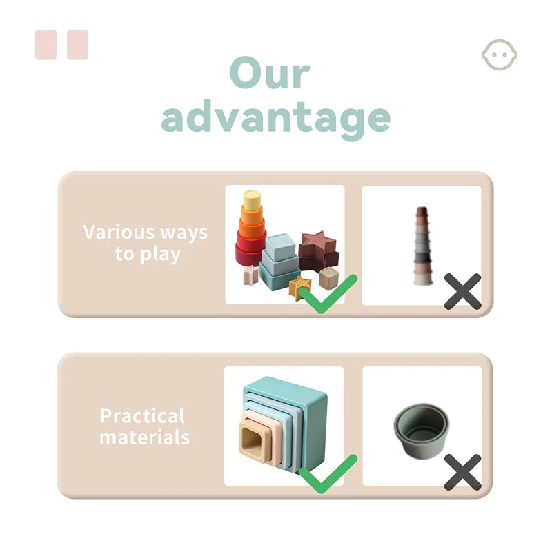 Baby Toy Soft Building Blocks Silicone Stacking Blocks Round Shape Silicone Construction Toy Rubber Teethers Montessori Toy Gift