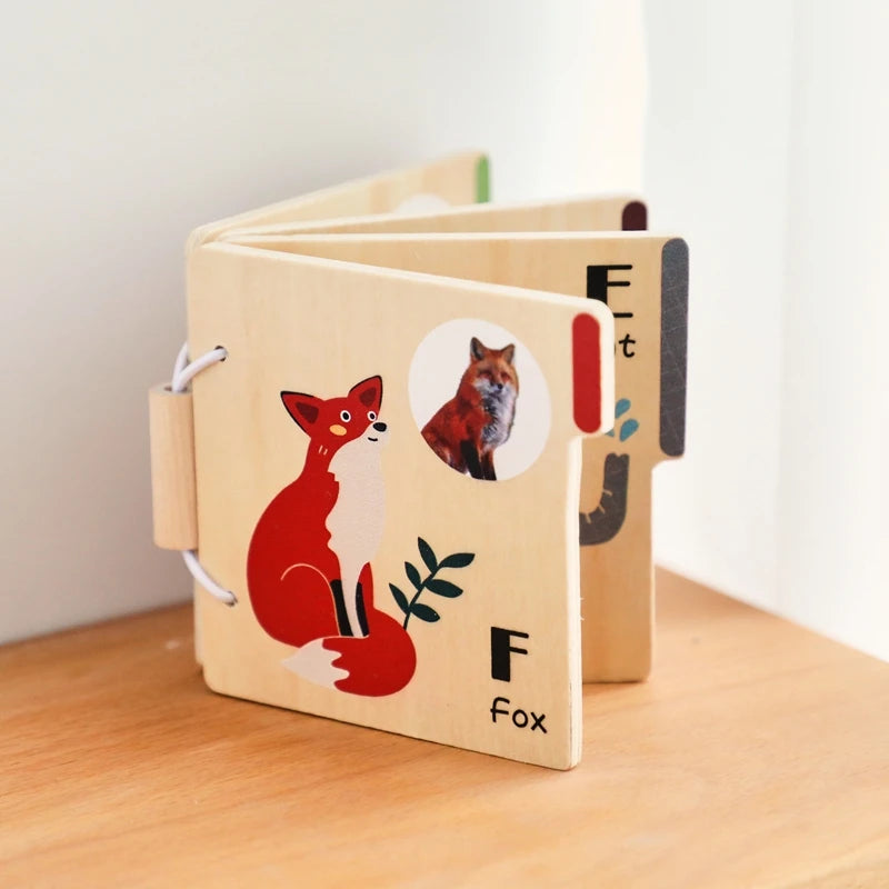 Kids Montessori Toy Baby Animal Wooden Books Toys 0-12Month Baby Educational Activity Sensory Cognitive Block Book Game Toy Gift