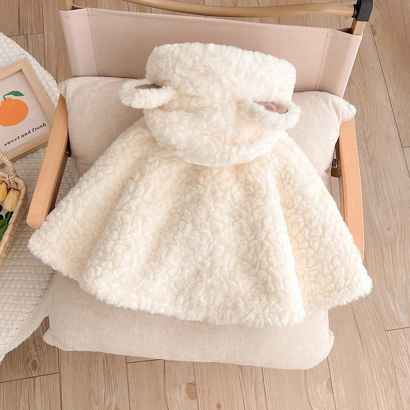 IYEAL Winter Baby Cute Cloak New Baby Clothing Baby Thickened Cloak Winter Cartoon Hooded Ears Warm Plus Fleece Coat