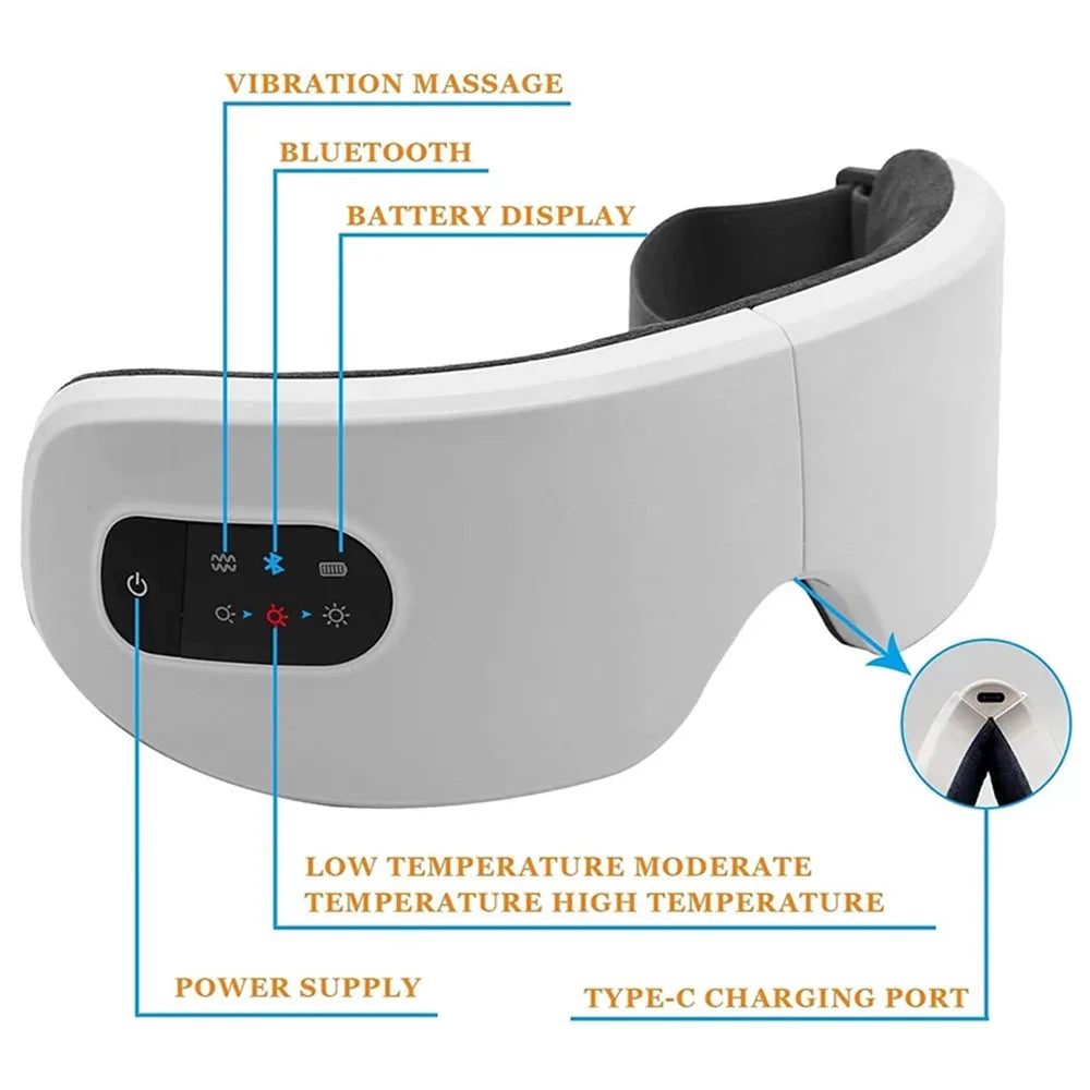 Eye Massager Electric Hot Compress Mask Heat Vibration Wireless Bluetooth Music Protector 4-speed Relieve Fatigue Improve Sleep