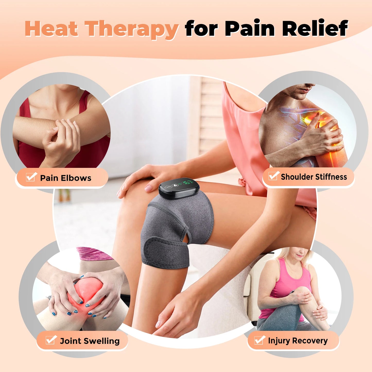 Heated Knee Shoulder Elbow Pad Heating Keep Warm Fatigue Hyperthermia Wrap Hot Compress Treating Spasm Arthritis Pain Relief