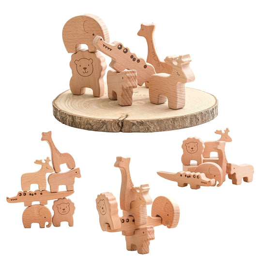 1 Set Baby Wooden Blocks Animal Stacking Building Block Toy Balance Constructor Blocks Game Montessori Puzzle Toys Gift