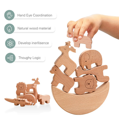 1 Set Baby Wooden Blocks Animal Stacking Building Block Toy Balance Constructor Blocks Game Montessori Puzzle Toys Gift