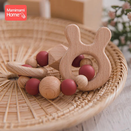 1Pc Baby Wooden Teether Nursing Bracelets Rattle Rings  Beech Wood Star Toy Baby Play Gym Montessori Children's Goods Nurse Gift