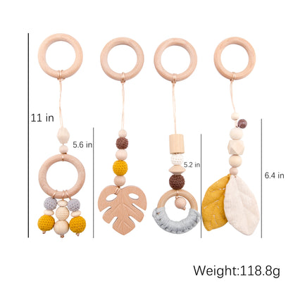 Baby Wooden Teether Pendant Baby Play Gym Set Sensory Ring-Pull Beech Ring Crochet Bead Children'S Goods Wooden Blank Cotton Toy