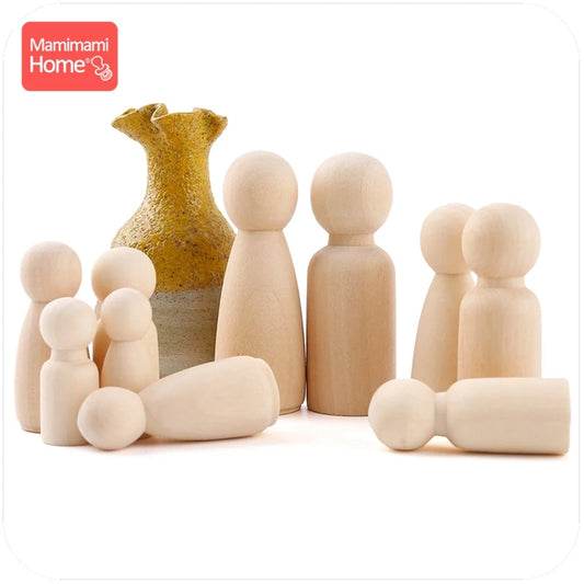 40pc 35mm-65mm Wood Peg Dolls DIY Craft Handmade Unpainted Dolls Wooden Toys For Kids Birthday Gifts Building Blocks