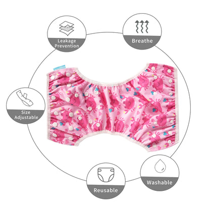 HappyFlute Baby Reusable 1PC Swimming Diapers Boys or Girls Cartoon Swimwear Children Adjustable Summer Swimming Nappy Pants