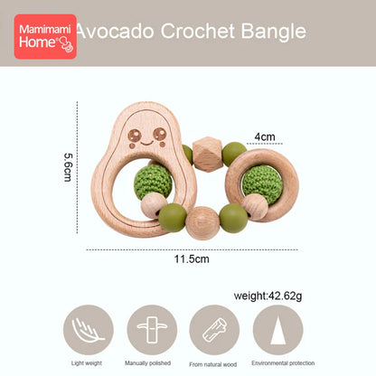 1pc Baby Teether Wooden Avocado Beads Rattle Nursing Bracelet BPA Free Crochet Teething Beads Baby Beech Rattles Nurse Gift Toys