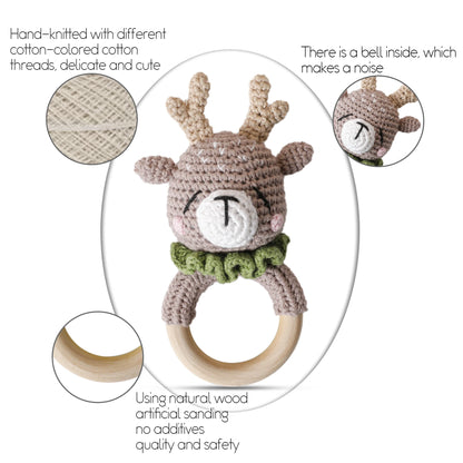 1Pc Baby Rattle Crochet Animal Baby Teether Wooden Ring Handmade Toy BPA Free Wood Teething Bracelet Nurse Gift Baby Product Toy