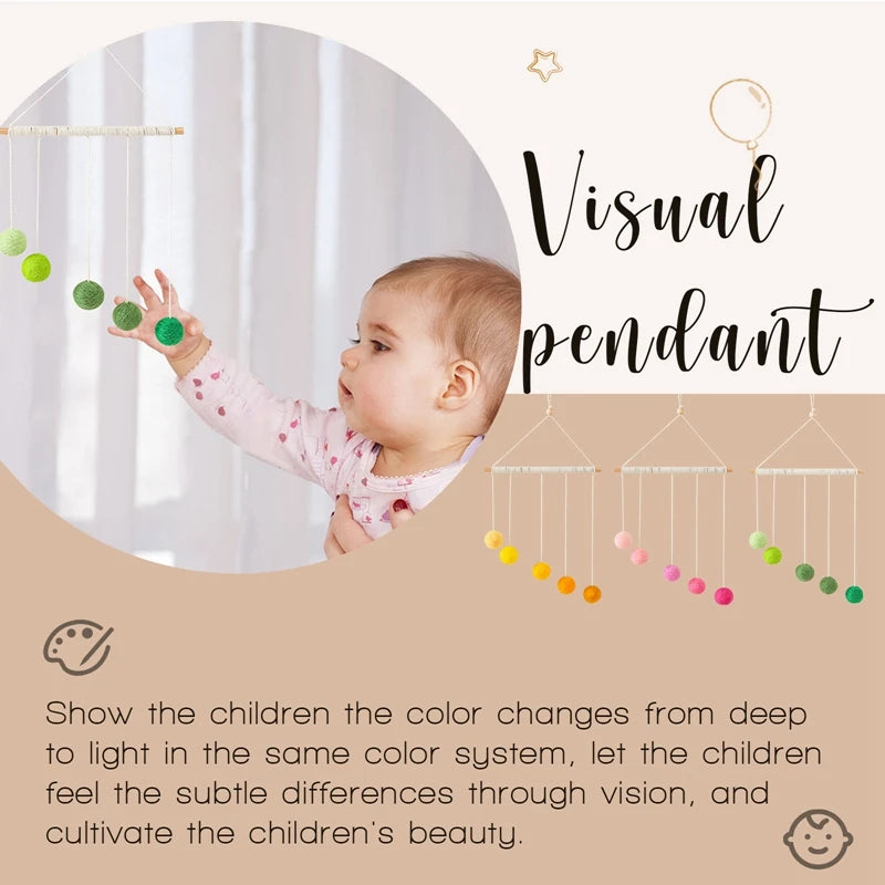 Baby Montessori Plush Ball Mobile Toy Newborn Colorful Hanging Crib Toy Visual Sensory Game Color Cognitive Educational Toys