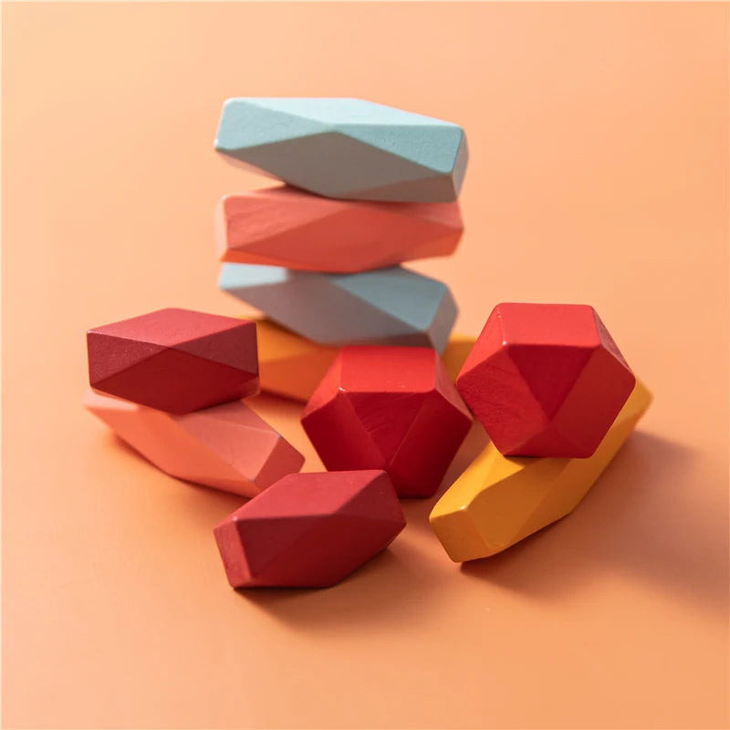 Silicone Building Block Colored Stone Educational Wooden Toy Nordic Style Balancing Stacked Building Montessori Toy Dropshipping