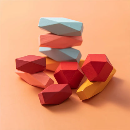 Silicone Building Block Colored Stone Educational Wooden Toy Nordic Style Balancing Stacked Building Montessori Toy Dropshipping