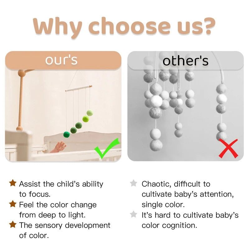 Baby Montessori Plush Ball Mobile Toy Newborn Colorful Hanging Crib Toy Visual Sensory Game Color Cognitive Educational Toys