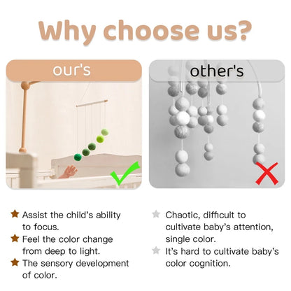 Baby Montessori Plush Ball Mobile Toy Newborn Colorful Hanging Crib Toy Visual Sensory Game Color Cognitive Educational Toys