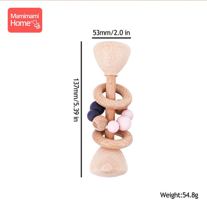 1pc Baby Teether Wooden Music Rattle BPA Free Wooden Gym Ring Rodent Silicone Beads Newborn Educational Montessori Toys For Kids