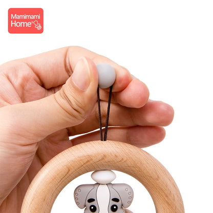 Mamihome 1pc Baby Wooden Teether Animal Rattle Bell Lion King Toys Beech Rings Food Grade Silicone Rodent Beads Children'S Goods