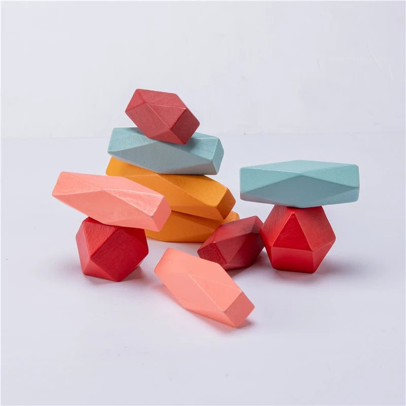 Silicone Building Block Colored Stone Educational Wooden Toy Nordic Style Balancing Stacked Building Montessori Toy Dropshipping