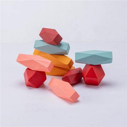 Silicone Building Block Colored Stone Educational Wooden Toy Nordic Style Balancing Stacked Building Montessori Toy Dropshipping
