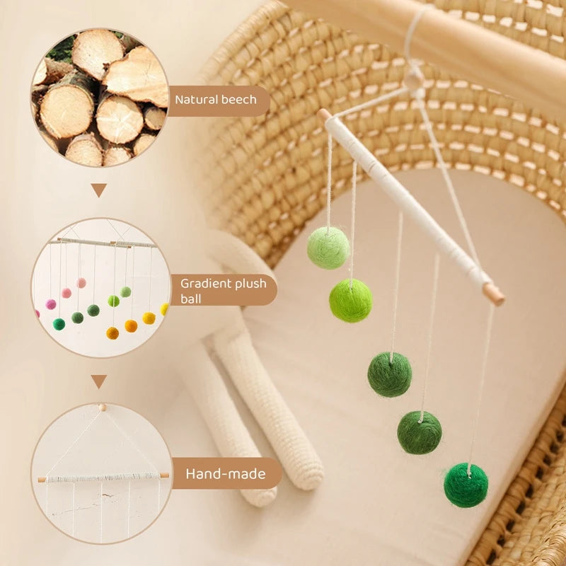 Baby Montessori Plush Ball Mobile Toy Newborn Colorful Hanging Crib Toy Visual Sensory Game Color Cognitive Educational Toys