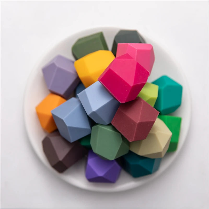 Silicone Building Block Colored Stone Educational Wooden Toy Nordic Style Balancing Stacked Building Montessori Toy Dropshipping