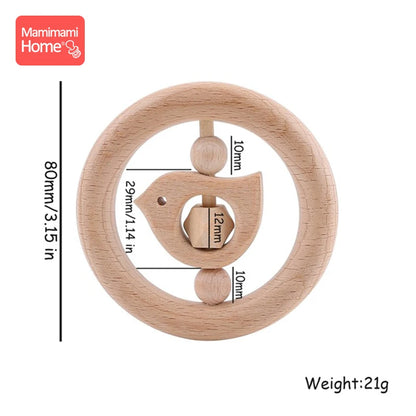 1pc Baby Wooden Teether Toys Rattle Animal Moon Beech Ring Of Toys Bpa Free Wooden Rodent Toddler Toys Newborn Gift Baby Product