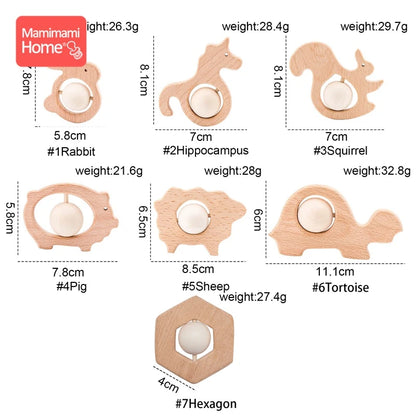 Mamihome 1pc Baby Wooden Teether Animal Toy Beech Rodent Pendant Montessori Toy Play Gym Accessories Children'S Goods Baby Block