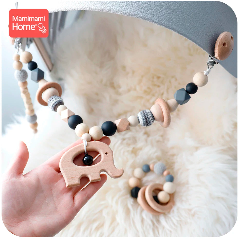 Baby Wooden Teether 1set Pram Clip Beech Rodent Gym Play Personalized Name Pacifier Chain Chewable Bracelet Children'S Goods Toy
