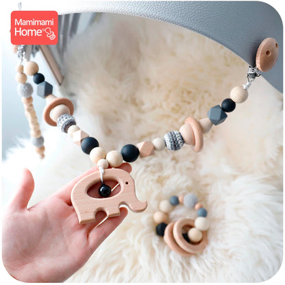 Baby Wooden Teether 1set Pram Clip Beech Rodent Gym Play Personalized Name Pacifier Chain Chewable Bracelet Children'S Goods Toy