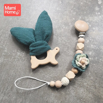 Mamihome Pacifier Chain Pacifier Clip Cacifier Clip Bunny Rattle Sensory Teether Baby Mobile Wooden Baby Toys Wooden Beads