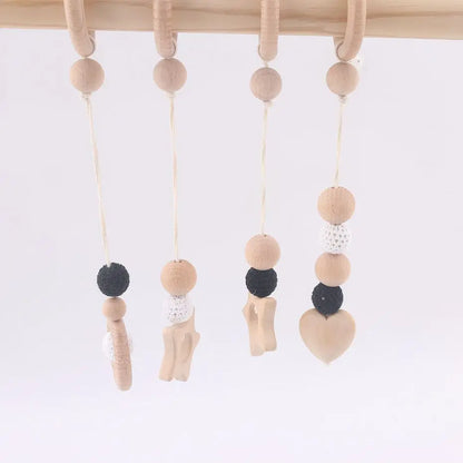 4pcs/set Black and White Crochet Beads Montessori Play Gym Food Grade Wooden Teether Classic Sensory Toy Interact Toy For Babies