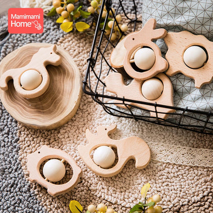 Mamihome 1pc Baby Wooden Teether Animal Toy Beech Rodent Pendant Montessori Toy Play Gym Accessories Children'S Goods Baby Block