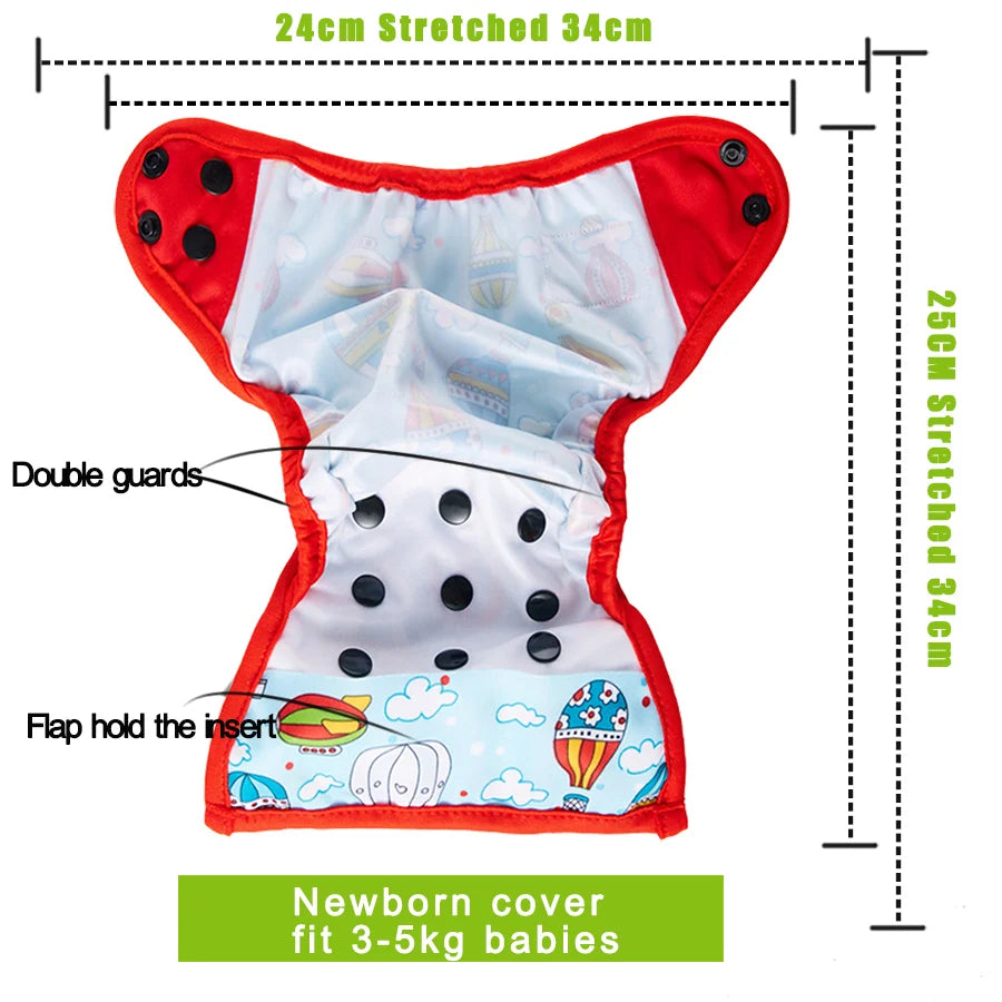 Happy Flute Newborn Cloth Diaper Cover Breathable Waterproof PUL Double Guessts Tiny NB Baby Diapers Fit 2-5kg
