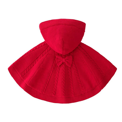 IYEAL Newborn Kids Baby Girl Clothes Cotton Warm Velvet Knitted Sweater Hooded Red Cloak With Bow for Children Toddler Girls