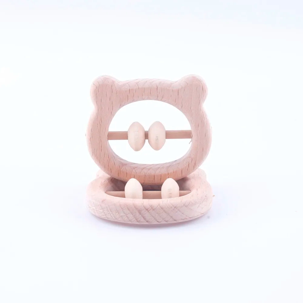 10PC Montessori Activity Gym Toys Lovey Small Wooden Bear Head Abacus Beads Rattles Baby Teether Toys Nursing Baby Teether
