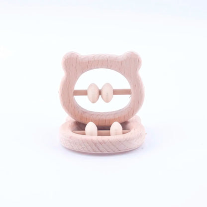 10PC Montessori Activity Gym Toys Lovey Small Wooden Bear Head Abacus Beads Rattles Baby Teether Toys Nursing Baby Teether