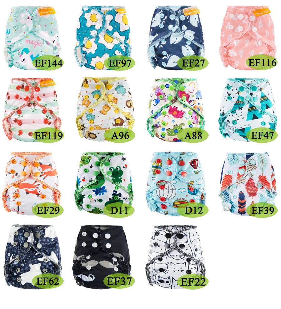 Happy Flute AIO Newborn Reusable Baby Cotton Cloth Diapers All in One NB / M Ecological Nappies Double Gussets  Fit 3-5KG Baby