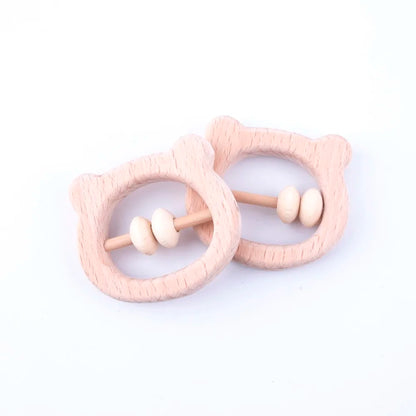 10PC Montessori Activity Gym Toys Lovey Small Wooden Bear Head Abacus Beads Rattles Baby Teether Toys Nursing Baby Teether