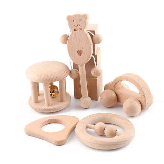 1Set Organic Wooden Teether Car Shape Food Grade Materials Baby Products Nurse Gifts Best Kids Brain Game Toys Building Blocks