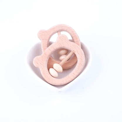10PC Montessori Activity Gym Toys Lovey Small Wooden Bear Head Abacus Beads Rattles Baby Teether Toys Nursing Baby Teether