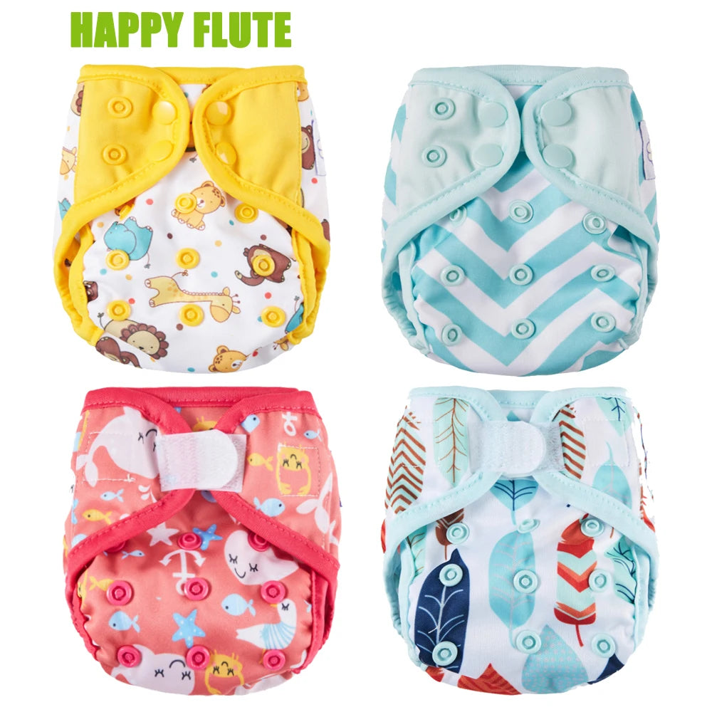 Happy Flute Newborn Cloth Diaper Cover Breathable Waterproof PUL Double Guessts Tiny NB Baby Diapers Fit 2-5kg